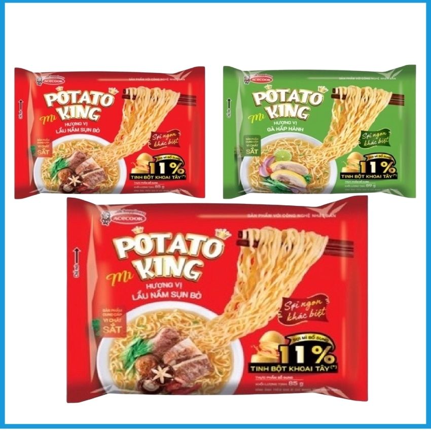Mì POTATO KING Hương vị Gà Hầm, Lẩu Nấm Sụn Bò 85g x 24 gói thùng MMPTTK01