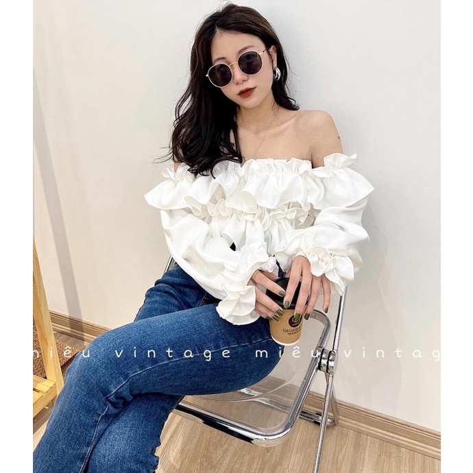 Áo Trễ Vai Tay Bồng Xếp Bèo Dáng Tiểu Thư Sang Chảnh- Áo Sơ Mi Trễ Vai Baby Trẻ Trung Nữ Tính