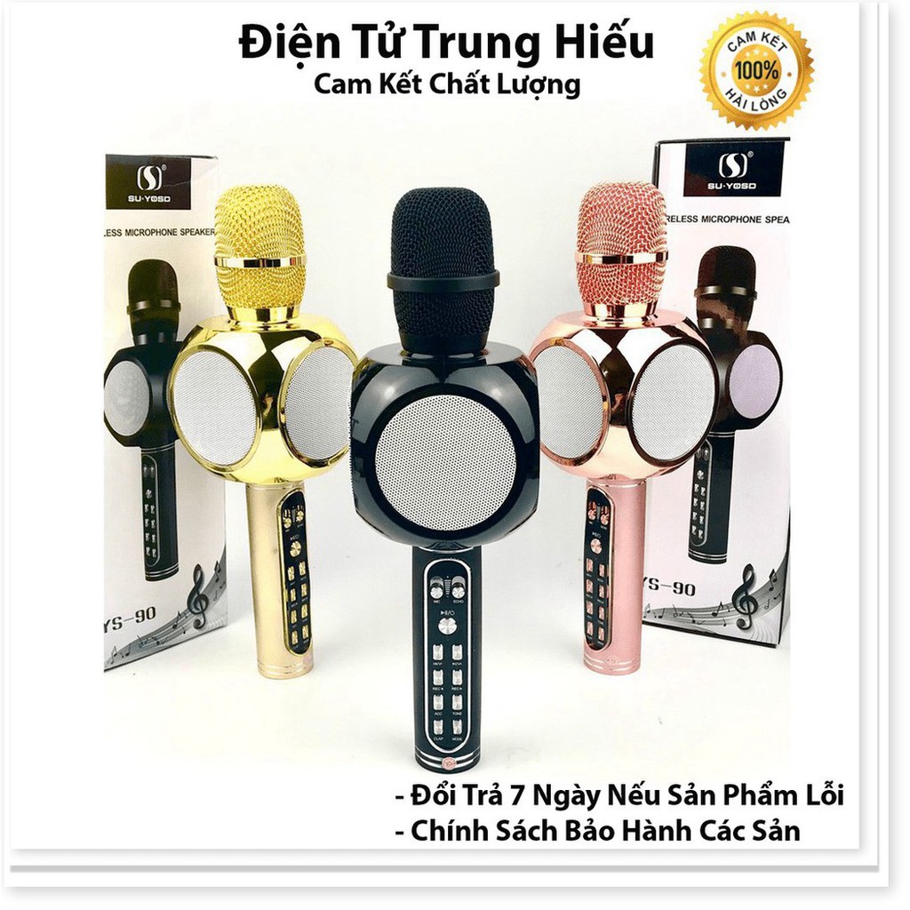 Micro karaoke bluetooth YS-90, mic hát không dây hỗ trợ thu âm, tích hợp loa bass , gắn thẻ nhớ usb