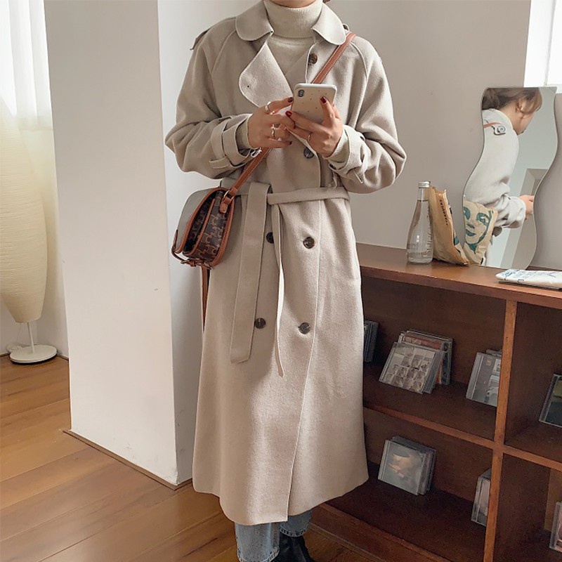 Áo khoác dạ len ép dáng dài phong cách Hàn quốc thu đông