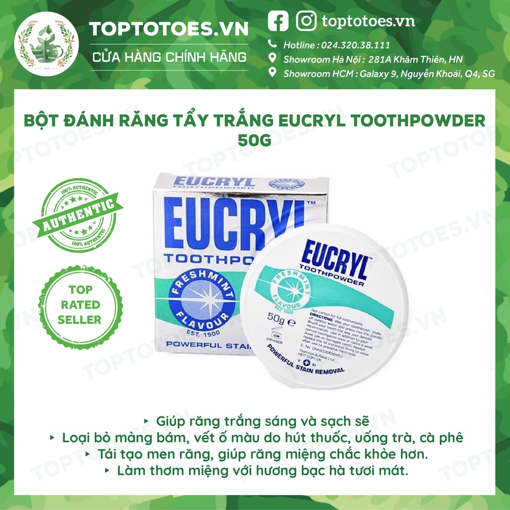 Bột Đánh Răng Eucryl Toothpowder tẩy trắng và làm sạch răng 50g [NHẬP KHẨU CHÍNH HÃNG 100%]