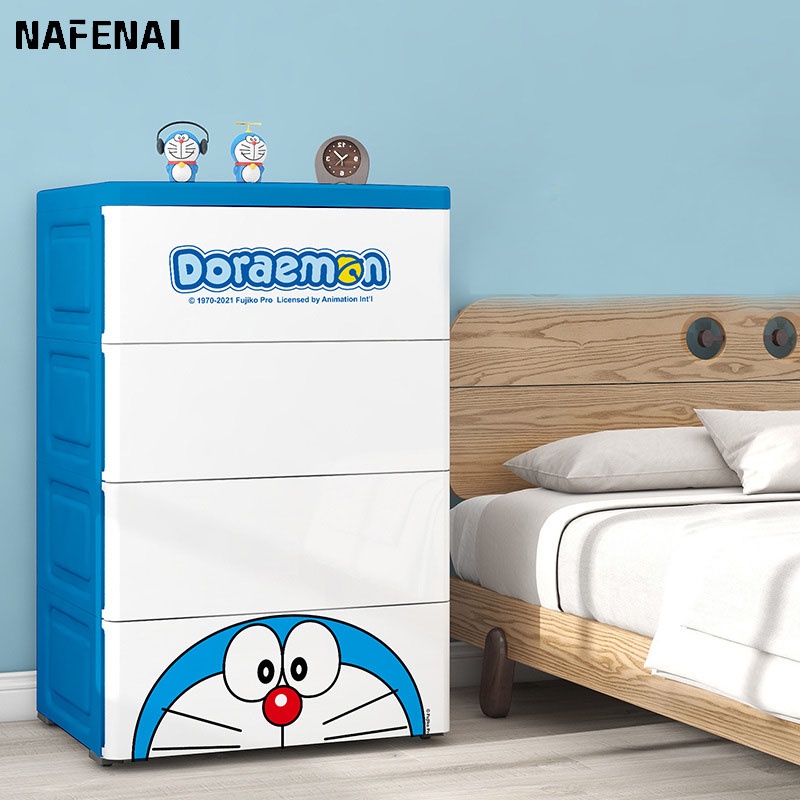 Tủ NAFENA đựng đồ đa năng bằng nhựa họa tiết hoạt hình Doremon có ngăn kéo