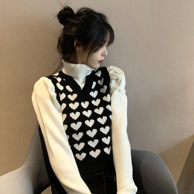 Áo Dệt Kim Sát Nách Cổ Chữ V In Hình Trái Tim Kiểu Retro Hàn Quốc Dễ Phối Đồ Cho Nữ | BigBuy360 - bigbuy360.vn
