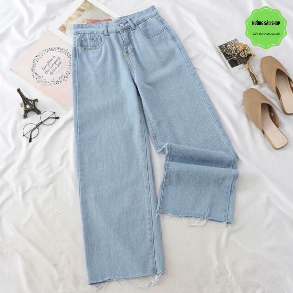 QUẦN BÒ NỮ  QUẦN JEANS NỮ DÁNG SUÔNG MÀU XANH GẤU TUA SIÊU HOT