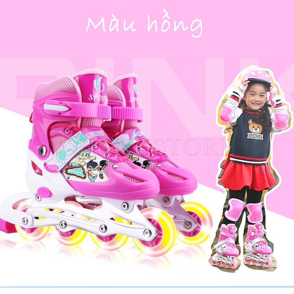 Giày Trượt Patin Cho Bé , Giày Patin Trẻ Em Có Đèn Flash Sports, Tặng Kèm Bảo Hộ Tay Và Đầu Gối