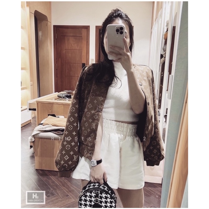 Áo Bomber Cúc Trơn Nâu Bo Chun LV Tôn Da Chất Dày Dặn | BigBuy360 - bigbuy360.vn