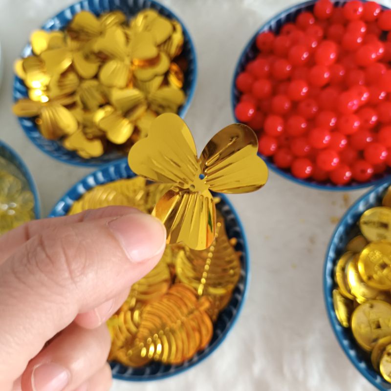 Bông hoa thiếc màu vàng làm cây tài lộc, cây cành vàng lá ngọc, làm handmade