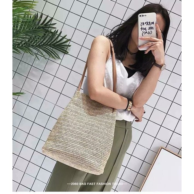 Túi cói dây da đi biển phong cách vintage siêu xinh | BigBuy360 - bigbuy360.vn