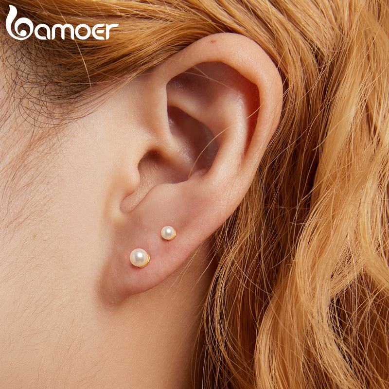 Khuyên tai BAMOER bạc 925 đính ngọc trai thời trang