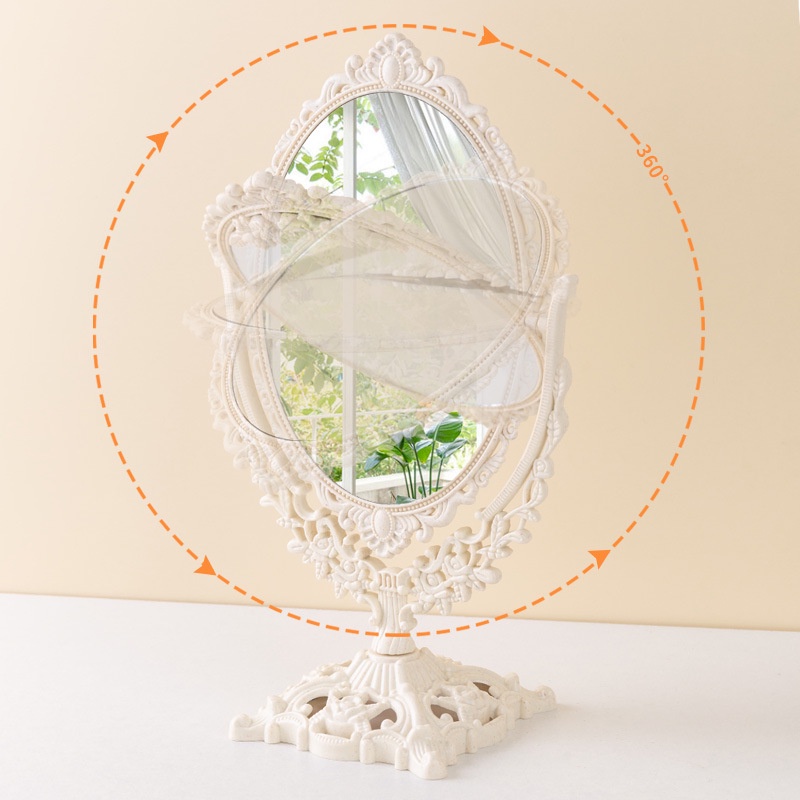 Gương trang điểm để bàn 2 mặt, gương công chúa vintage phong cách tiểu thư MIROHOME