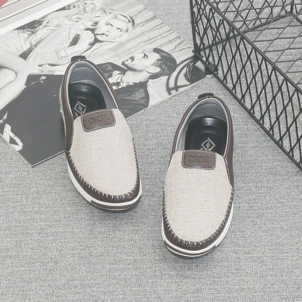Giày lười nam vải jean ORSIL màu nâu sáng trẻ trung - MD1 | BigBuy360 - bigbuy360.vn