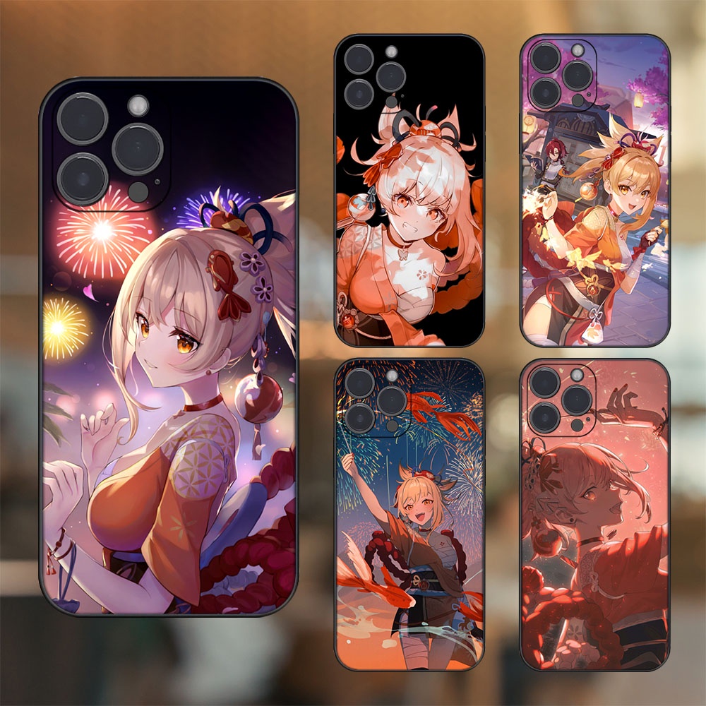 Ốp lưng iPhone 14 Pro Max dẻo đen cạnh vuông in hình Yoimiya Genshin Impact