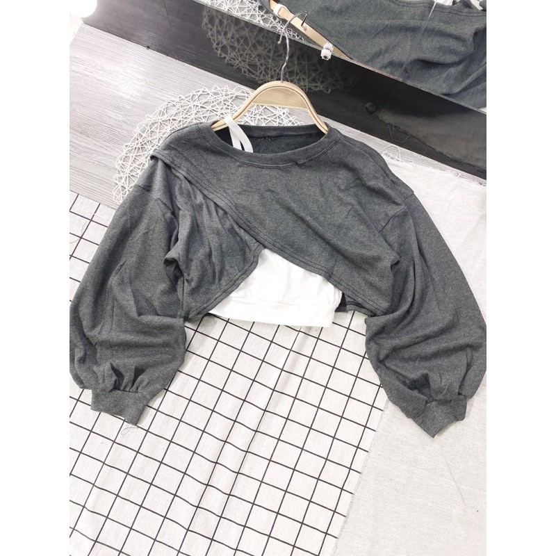 [GIÁ HUỶ DIỆT] Áo Crotop Tay Bồng Kèm Áo Trong Rời- Set 2 Món Chất Coton Co Dãn (có video ảnh thật) | BigBuy360 - bigbuy360.vn