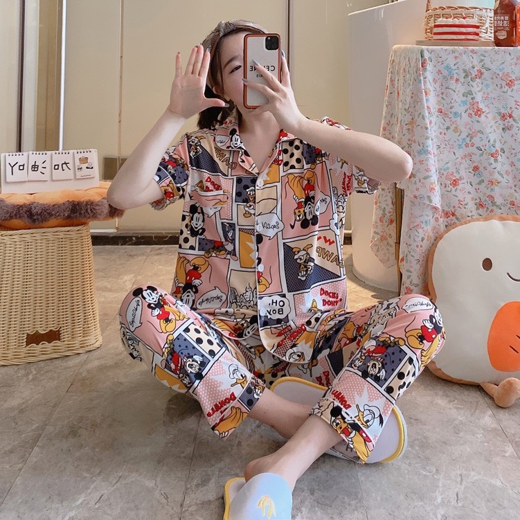 Bộ đồ ngủ pijama nữ ngắn tay hoạt hình dễ thương và thoải mái