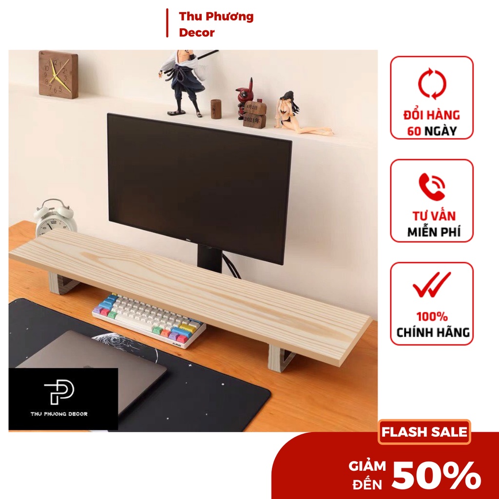 Kệ để màn hình máy tính, laptop - bằng gỗ THÔNG loại có vân đẹp