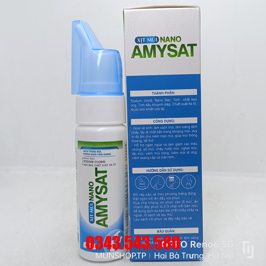 Xịt mũi Nano AMYSAT chiết xuất tía tô, keo ong, nano bạc chai 81ml