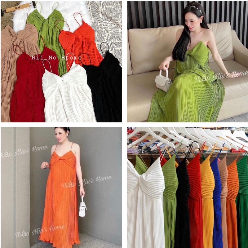 [ Mẫu mới ] Đầm maxi hai dây xếp ly xoắn ngực