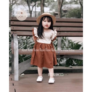 ĐẦM LINEN NÂU PHỐI BE VINTAGE