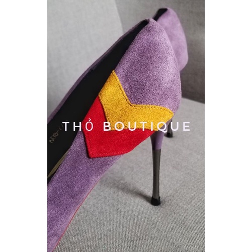 Giày cao gót MWYX da lộn tím phối màu đỏ vàng 7cm size 38-39