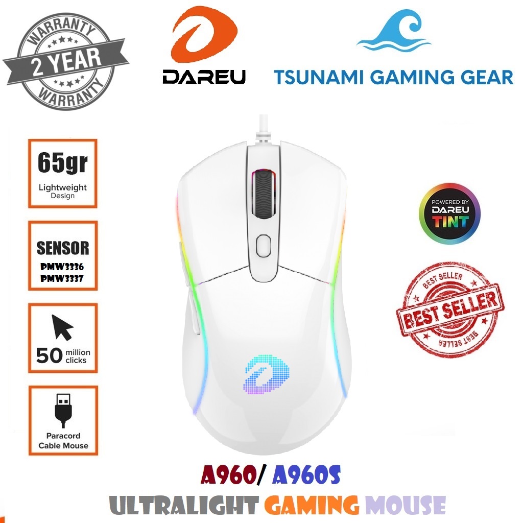 Chuột Gaming DAREU A960s ULTRALIGHT QUEEN (Hồng)/ ARTIC (Trắng) RGB/ PWM3336 - PWM3337