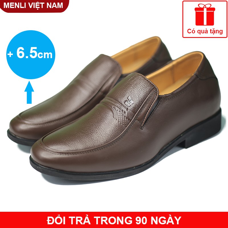 [DA BÒ 100%] Giày tăng chiều cao nam 6.5cm, giày đế cao, giày cao nam MENLI GL150 (Đen hoặc Nâu)