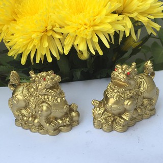 Tỳ Hưu phong thủy chỉ 99k 1 cặp 2 ông  kích thước dài 7 cm x cao 6.5 cm màu vàng sơn đồng thu hút tài lộc