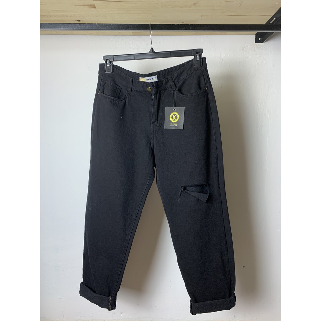 Quần jean đen baggy bigsize kimfashion, quần form rộng ulzzang lưng cao BGD75-103 từ 60-90kg