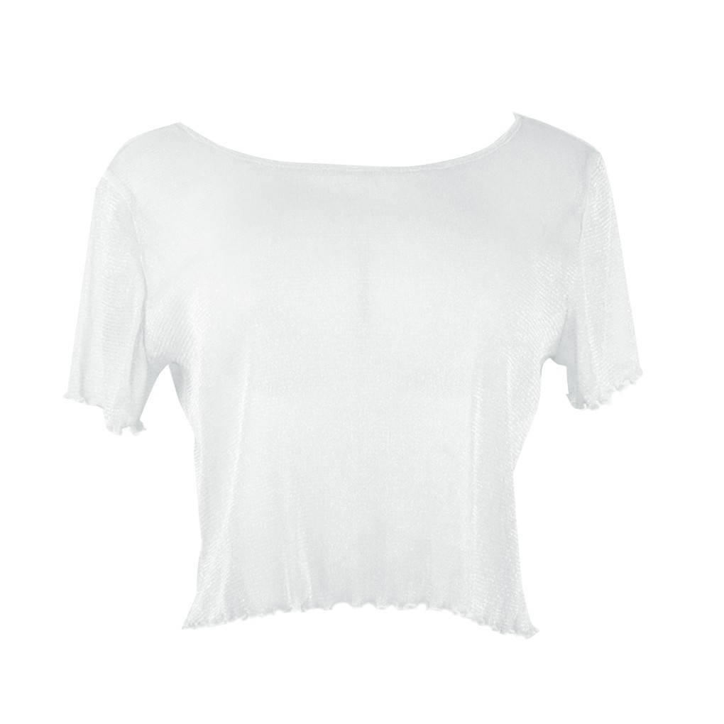 Áo Crotop trong suốt tay ngắn cổ tròn 2 màu trắn/đen | BigBuy360 - bigbuy360.vn