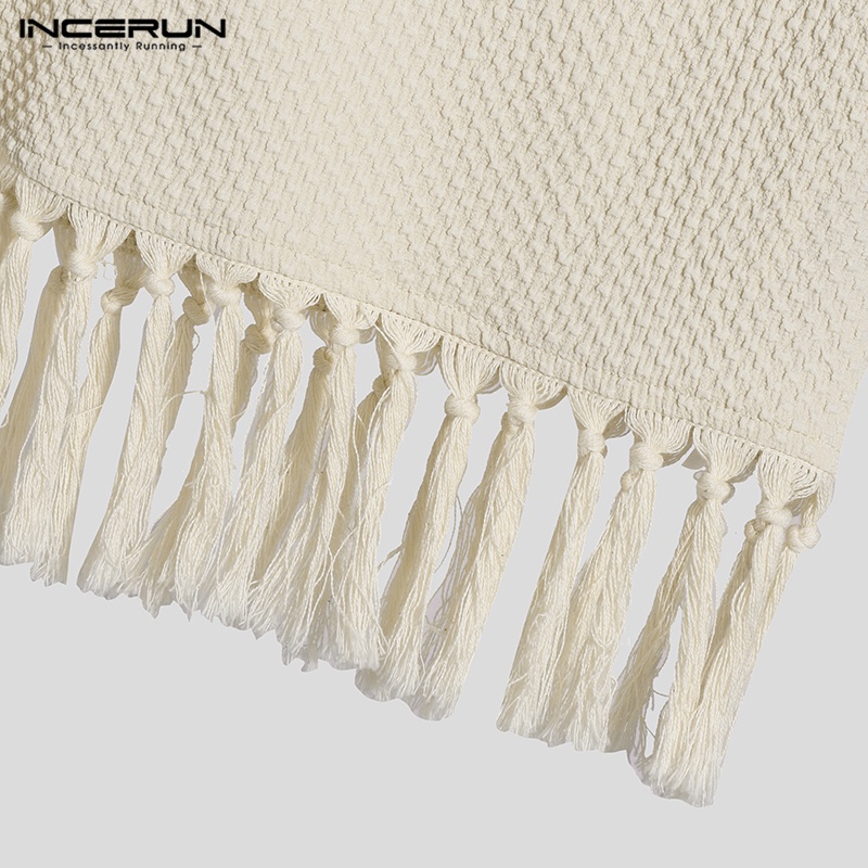 Áo thun ba lỗ INCERUN cổ v phối tua rua thời trang mùa hè cho nam