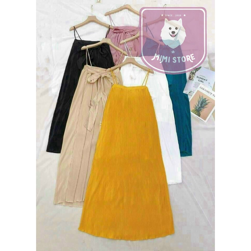 Đầm maxi suông hai dây dập ly dáng dài (Bầu bí bon chen đc nha)