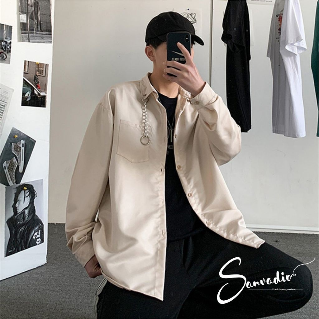 Áo sơ mi nam SANVADIO form rộng-phối khoen cực chất