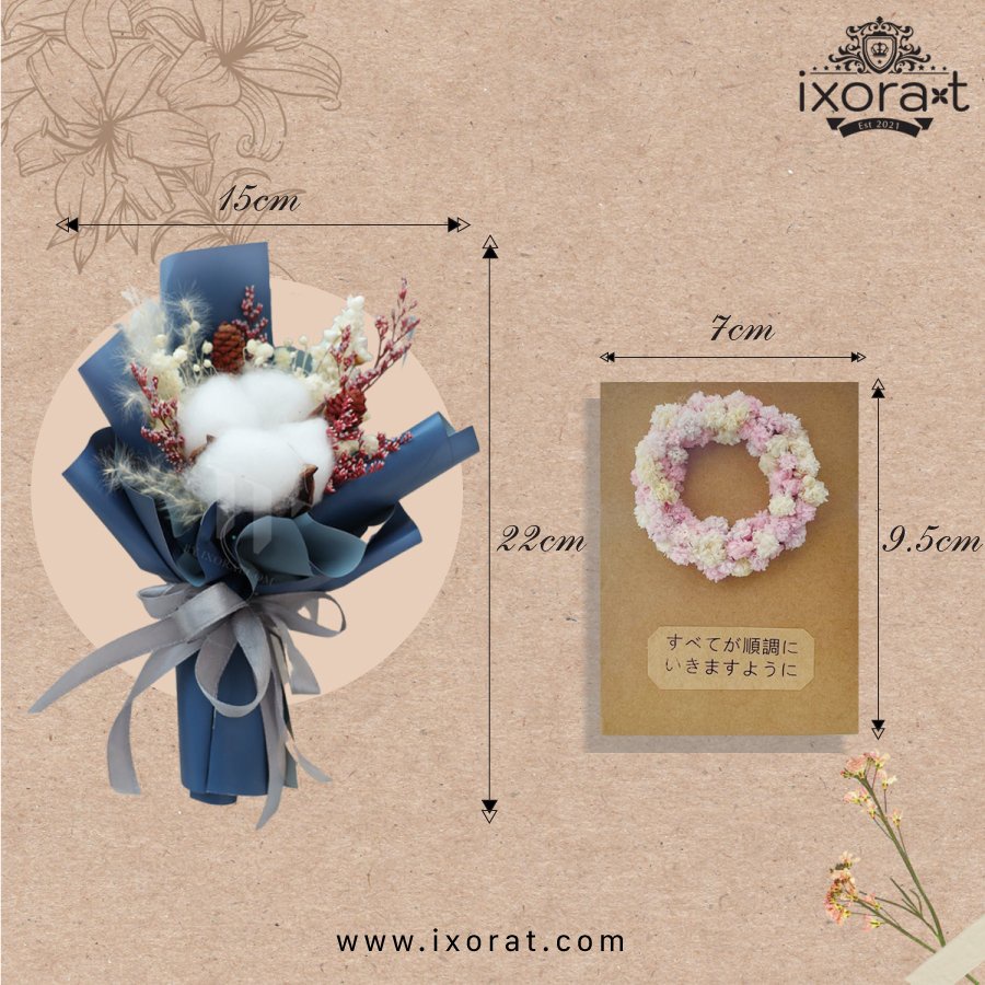 Thiệp hoa khô cao cấp W handmade by IXORAT trang trí quà tặng sinh nhật giáng sinh các ngày lễ