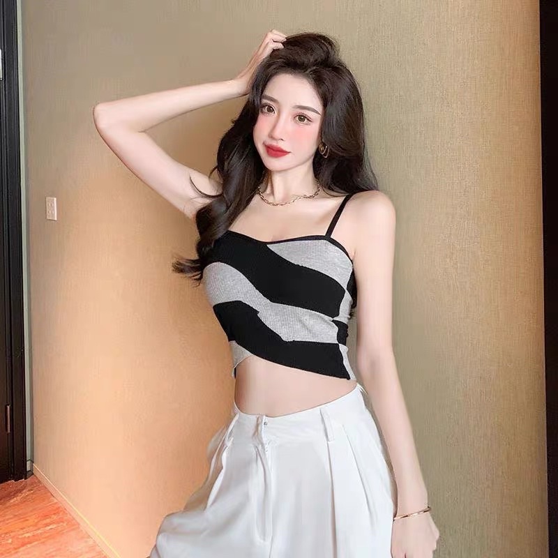 Áo Bra Nữ 2 Dây Mảnh Kẻ Sọc Dáng Lửng Có Đệm Ngực Trend Mới 1887