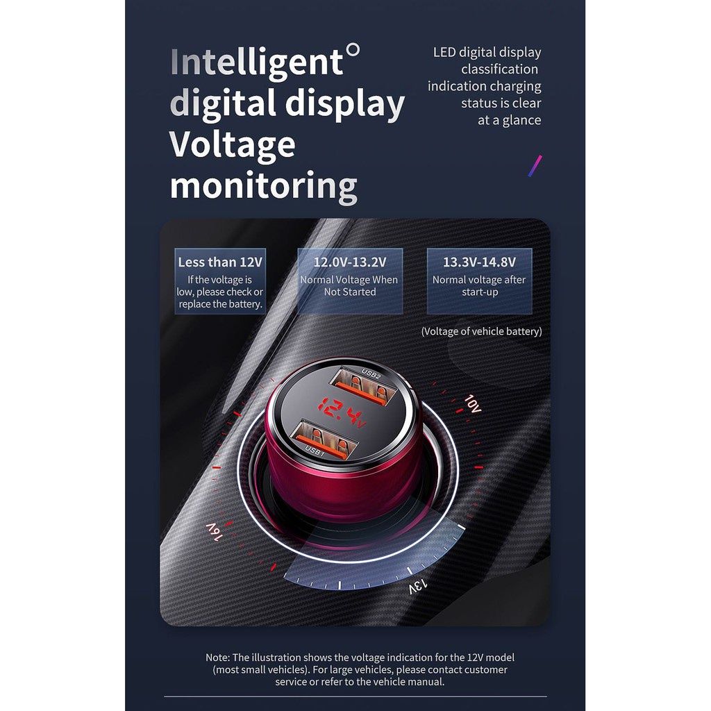 CHÍNH HÃNG Tẩu Sạc ô tô 45W Baseus xe hơi xe máy 2 cổng sạc Type C và USB PD QC 4.0 3.0 tích hợp màn hình LED CCMLC20C