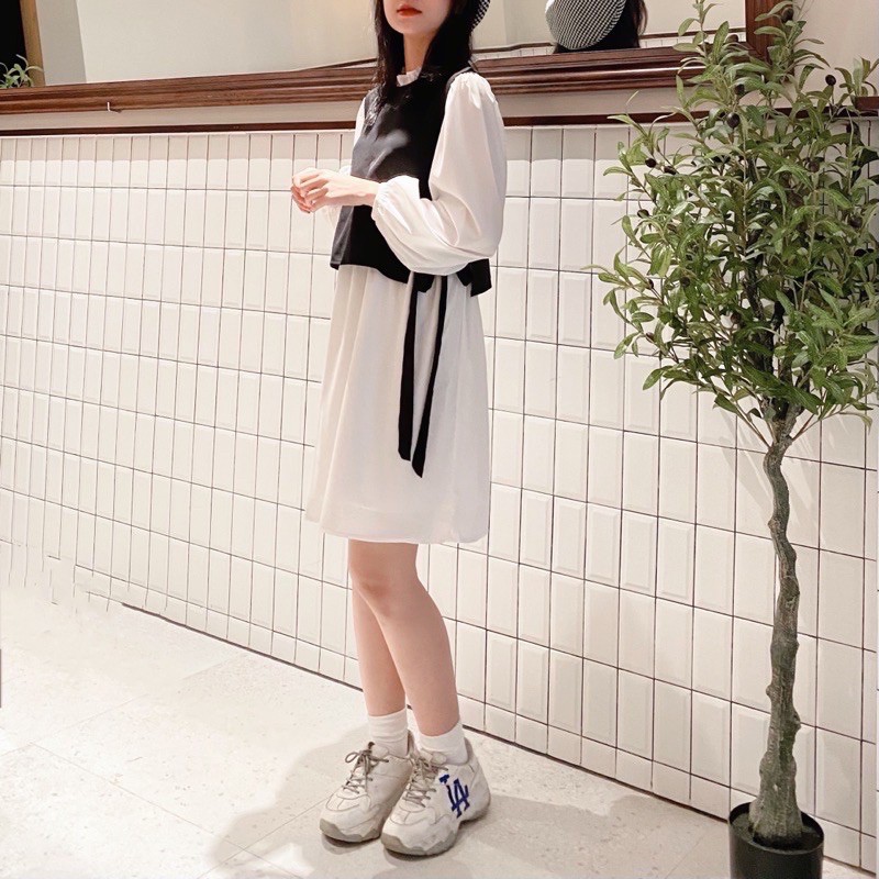 Set Váy yếm Áo Gile buộc nơ eo Hàn Quốc (hình thật/ sẵn) | BigBuy360 - bigbuy360.vn