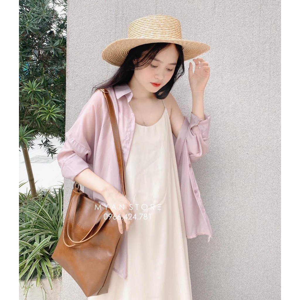 Sét 2 Món Áo Sơ Mi Khoác Thụng Mix Váy Maxi 2 Dây Xuông - TT105051