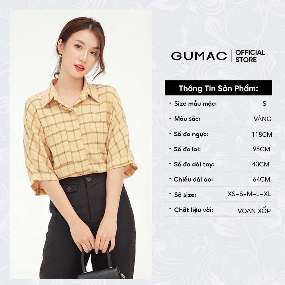 [Mã WABRGUSBD2 giảm 10% tối đa 50k đơn từ 250k] Áo sơ mi nữ tay dơi GUMAC màu vàng họa tiết caro AB560 | BigBuy360 - bigbuy360.vn