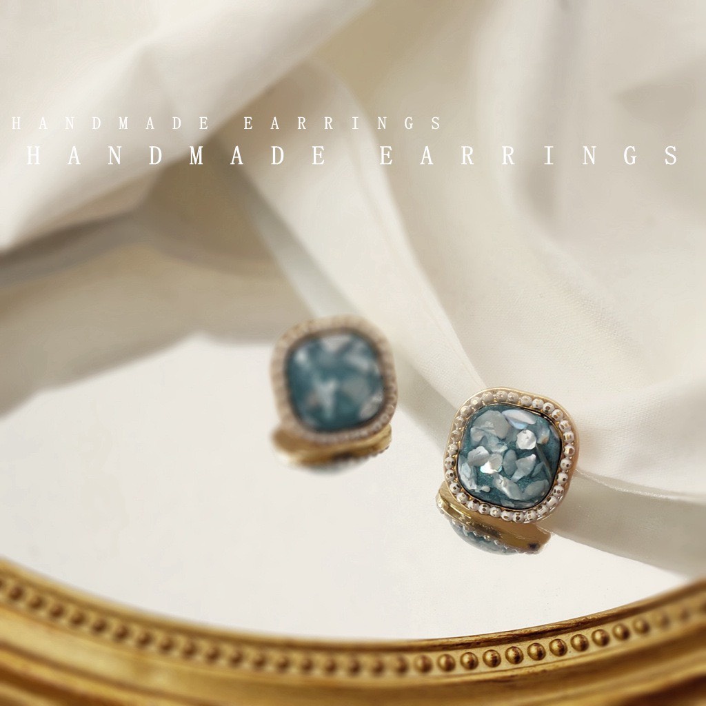 Khuyên tai hình học đá xanh sáng Mạ bạc 925 cao cấp A588