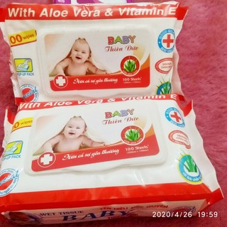 Khăn ướt an toàn cho bé - Tinh chất lô hội và vitamin E - 100 tờ