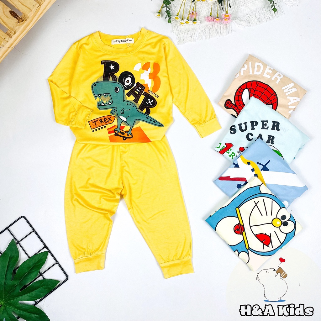 [Bé 7-33kg] Bộ dài tay thun lạnh in hình Minky Mom mềm mịn mát cho bé trai bé gái - HÀNG LOẠI 1