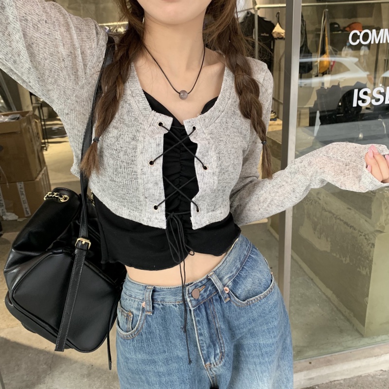 Set Áo Hai Dây Và Áo Khoác cardigan Thời Trang Hàn Quốc Cho Nữ