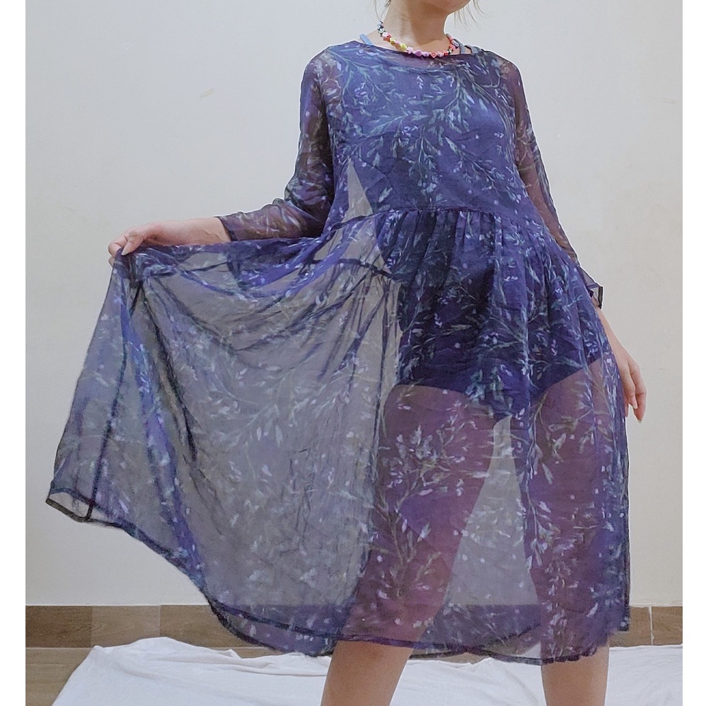 ĐẦM HOA VOAN 2HAND XUYÊN THẤU DÁNG BABYDOLL