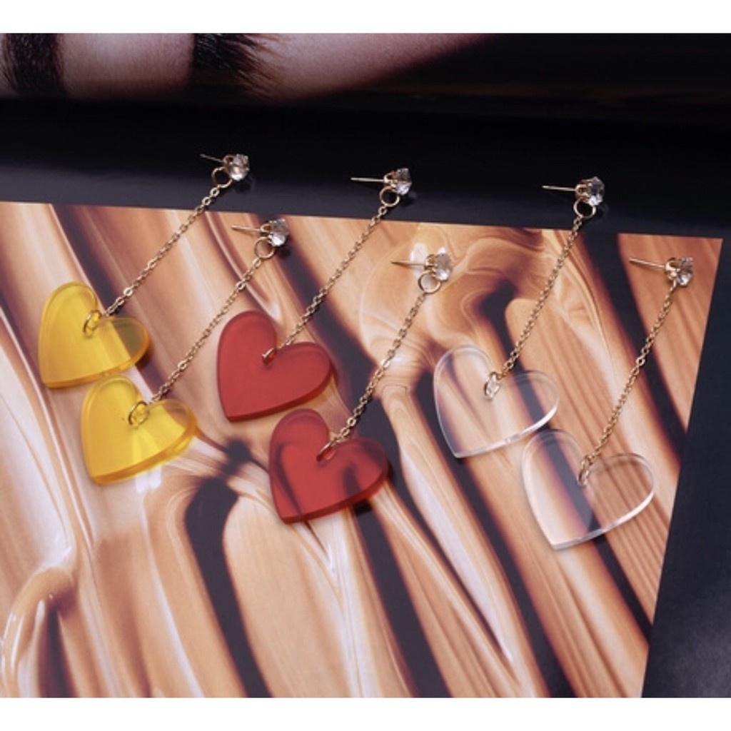 [Giá Sỉ] Bông Tai Nữ Thời Trang Trái Tim Trong Suốt Nhiều Màu Hot Trend Siêu Đep - Hazo