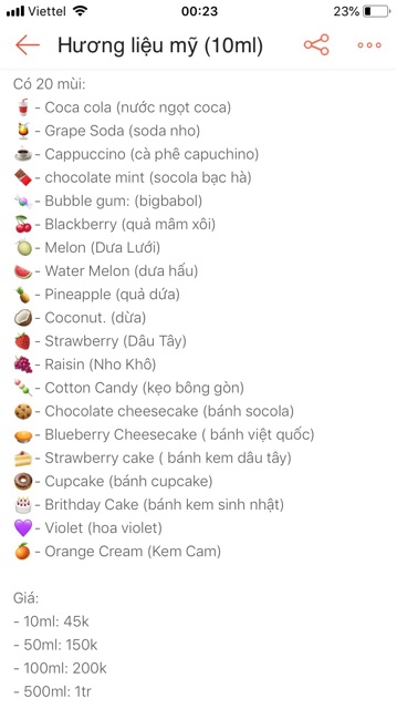 Hương Liệu Mỹ USA (50ml-100ml)