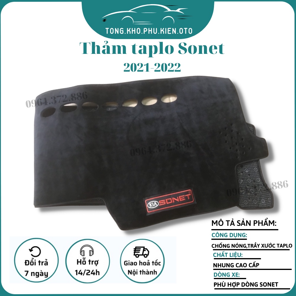 Thảm taplo nhung xe KIA SONET 2021 2022 2023 bằng nhung 3 lớp cao cấp có đế chống trượt, chống nóng taplo hiệu quả