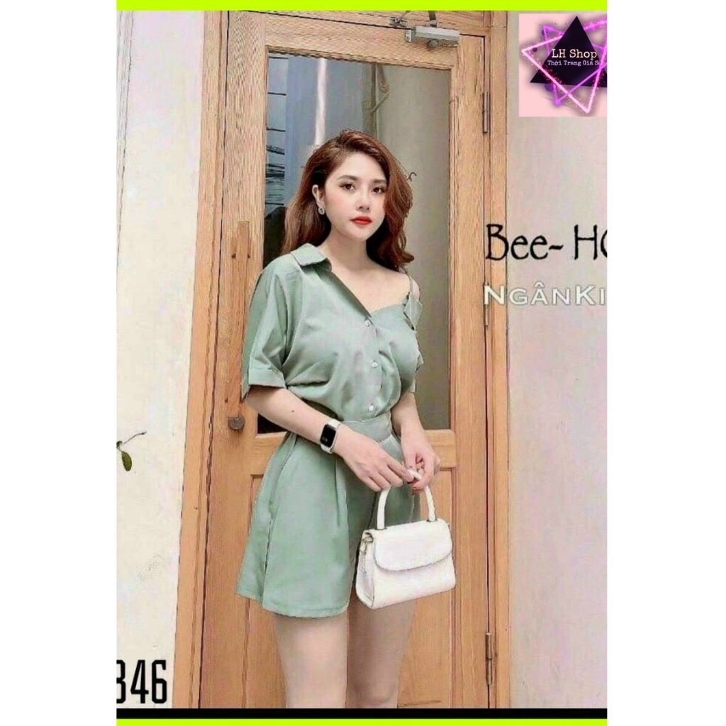 Bộ Sét Đũi Tay Lửng Trễ Vai Dạo Phố Cực Năng Động