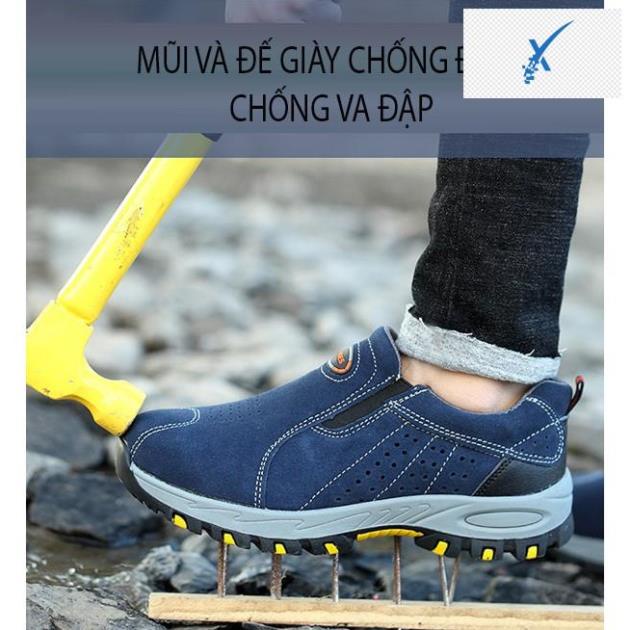 Giày da bảo hộ lao động thời trang HJ119 Xanh nhập khẩu chính hãng