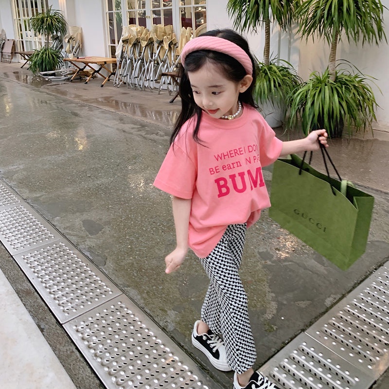 Quần Dài Ống Loe Họa Tiết Houndstooth Phong Cách Phương Tây Thời Trang Mùa Hè Cho Bé Gái