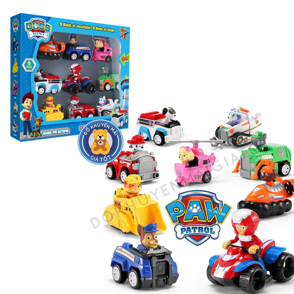 Bộ đồ chơi biệt đội chú chó cứu hộ mẫu xe chạy trớn 9 nhân vật chó cứu hộ paw patrol cho bé - M99C