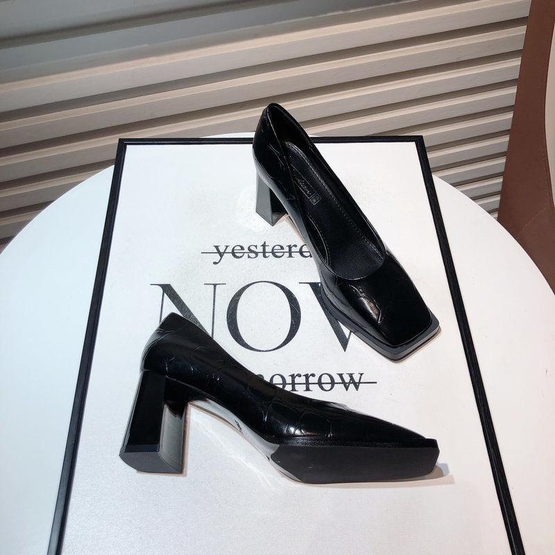 Giày Cao Gót Mũi Vuông Màu Nâu Phong Cách Hàn Quốc Thời Trang 2021 Cho Nữ